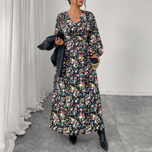 Printed V-Neck High-Waist Loose Maxi Dress
