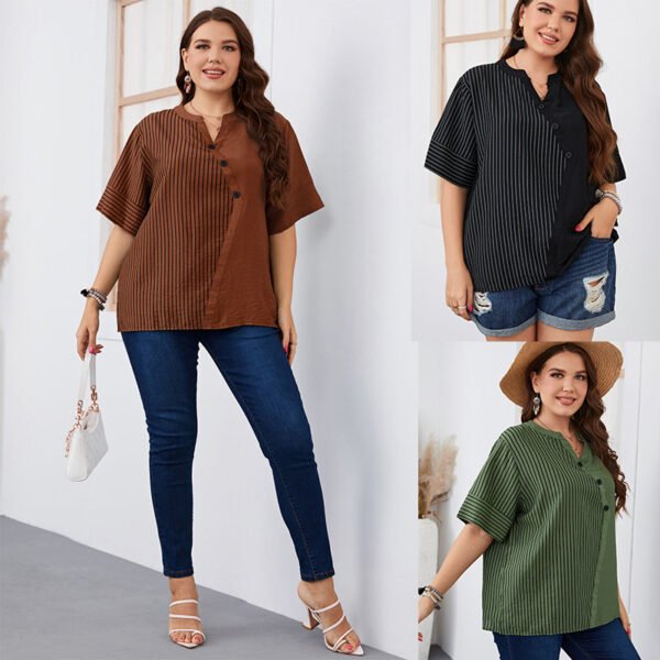 Striped Short Sleeve T-Shirt Plus Size Women