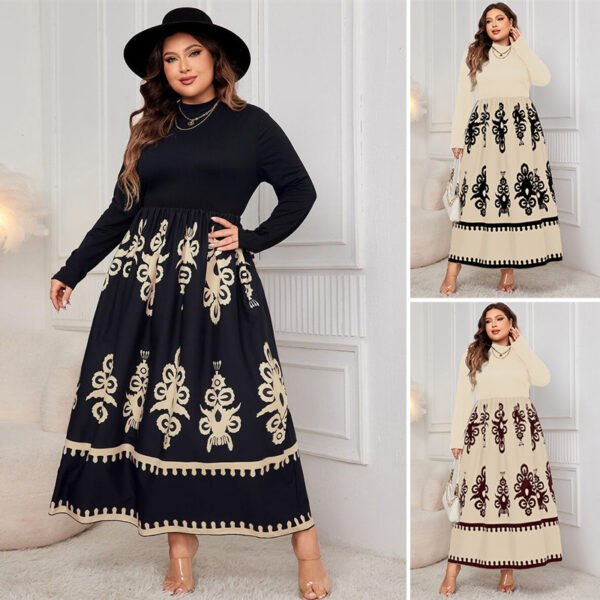 High-Waisted Floral Maxi Dress Polyester Elegant Casual Dress