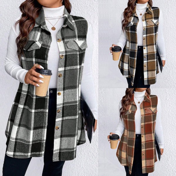Checkered Sleeveless Vest Casual Loose Women's Coat