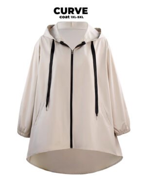 Plus Size Hooded Loose Jacket For Women Color Block Casual Outerwear