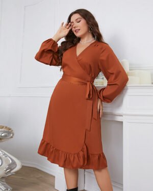 Casual Solid V-Neck Long Sleeve Maxi Dress