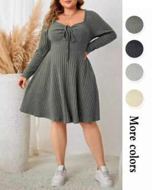 Plus Size Floral Print Elegant Long Sleeve Dress